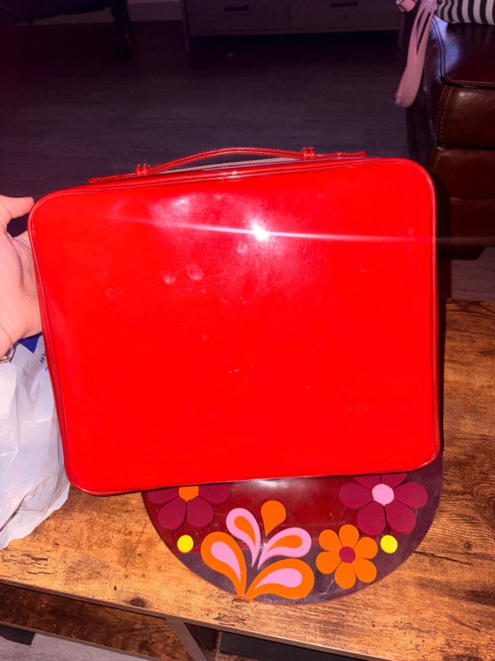 Estee Lauder Bright Red Vinyl Cosmetic Train Case